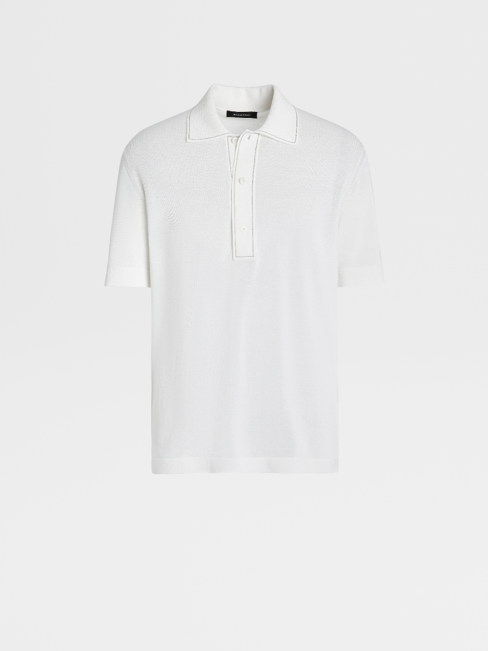白色桑蚕丝及棉质针织短袖 Polo 衫